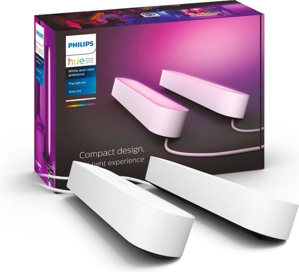 Philips Hue White and Color Ambiance Play Lightbar Twin Pack, dæmpbar, op til 16 millioner farver, kontrollerbar via app, kompatibel med Amazon Alexa,