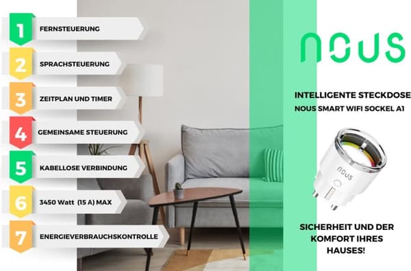 NOUS Smart Tuya WiFi Plug - Smart Plug - Tuya SmartLife - 3680W - Wifi