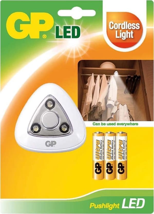 GP LED lampe pushlight inklusiv 3 AAA batterier Hvid