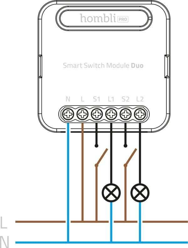 Hombli Smart Switch Modul | Eftermonter WiFi-switch til dobbeltvægkontakt eller stikkontakt - Styring via mobilapp - Ingen hub påkrævet