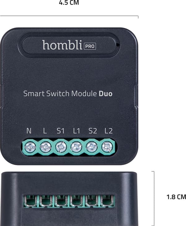 Hombli Smart Switch Modul | Eftermonter WiFi-switch til dobbeltvægkontakt eller stikkontakt - Styring via mobilapp - Ingen hub påkrævet