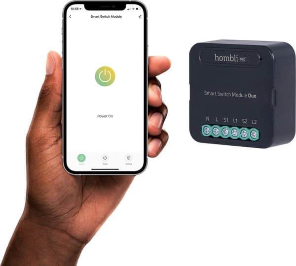 Hombli Smart Switch Modul | Eftermonter WiFi-switch til dobbeltvægkontakt eller stikkontakt - Styring via mobilapp - Ingen hub påkrævet