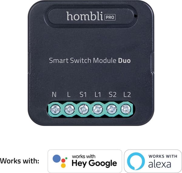 Hombli Smart Switch Modul | Eftermonter WiFi-switch til dobbeltvægkontakt eller stikkontakt - Styring via mobilapp - Ingen hub påkrævet