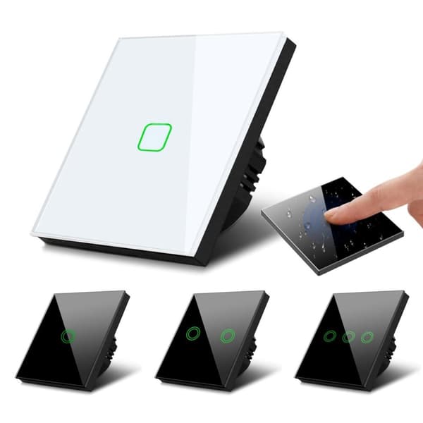 Maclean Energy MCE701W Touch lyskontakt, enkelt, glas, hvid med firkantet knap