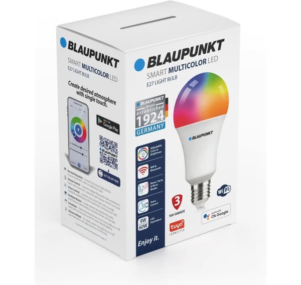 Blaupunkt älypolttimo LED Smart Monivärinen E27 A60 900lm 9W 2500-8000K WiFi + Bluetooth Tuya