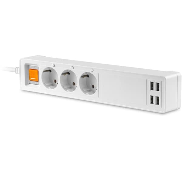 Platinet skjøteledning 3 kontakter USB WiFi Tuya 1,8m, hvit (45507)