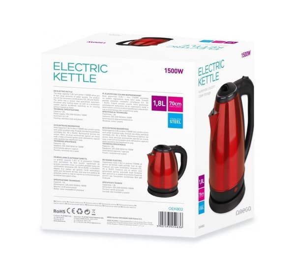 Omega vedenkeitin OEK802 1,8l 1500W, punainen