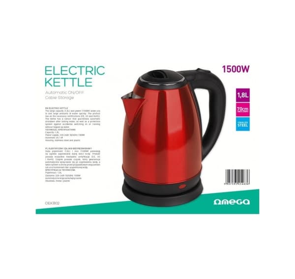 Omega vedenkeitin OEK802 1,8l 1500W, punainen