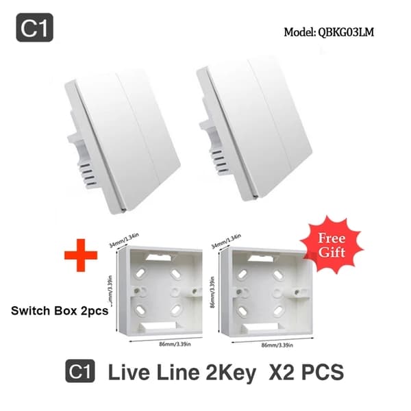 Smart Vægkontakt, Zigbee Trådløs Kontrol, Ingen Neutral Nødvendig, 2X med neutral-2Key