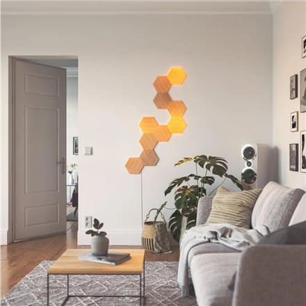 Nanoleaf | Elements Wood Look Hexagons Starter Kit (7 paneler) | I | Cool White + Warm White