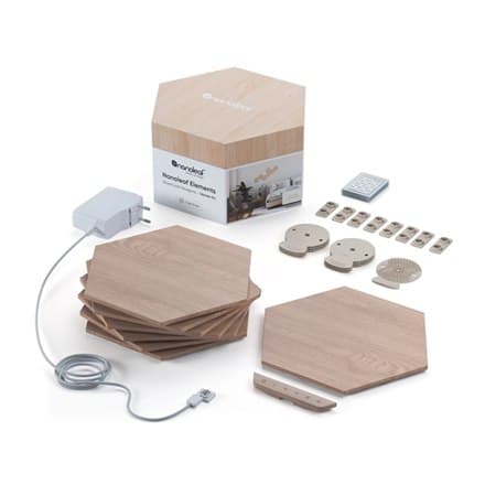 Nanoleaf | Elements Wood Look Hexagons Starter Kit (7 paneler) | I | Cool White + Warm White