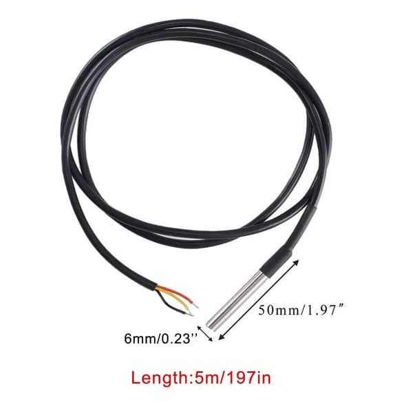 DS18B20 vandtæt digital temperatursonde med 2 meter kabel - kompatibel med Arduino og Raspberry Pi