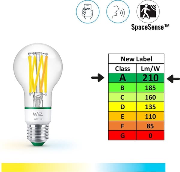 Signify WiZ White 60W E27 A60 Standard Filament klar Tunable (929003714001)