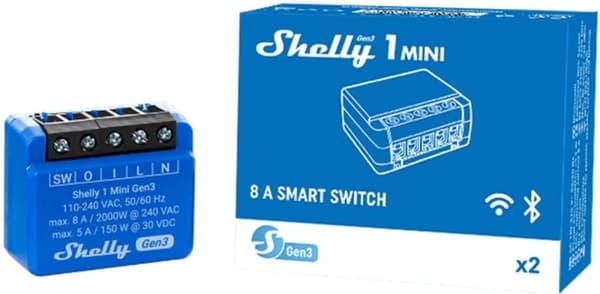 Shelly Plus 1 Mini Gen. 3 Trådlös anslutning WiFi, Bluetooth