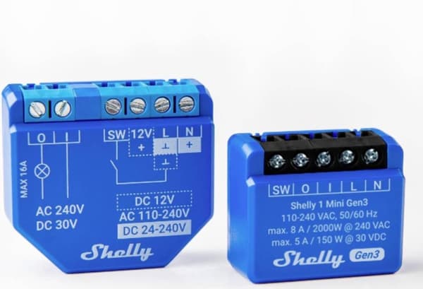 Shelly Plus 1 Mini Gen. 3 Trådlös anslutning WiFi, Bluetooth
