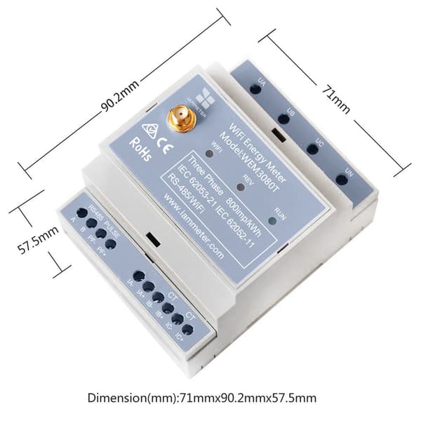 Tre-fase energimåler, realtids overvågning, Wi-Fi kommunikation.,WEM3080T = WEM3080T