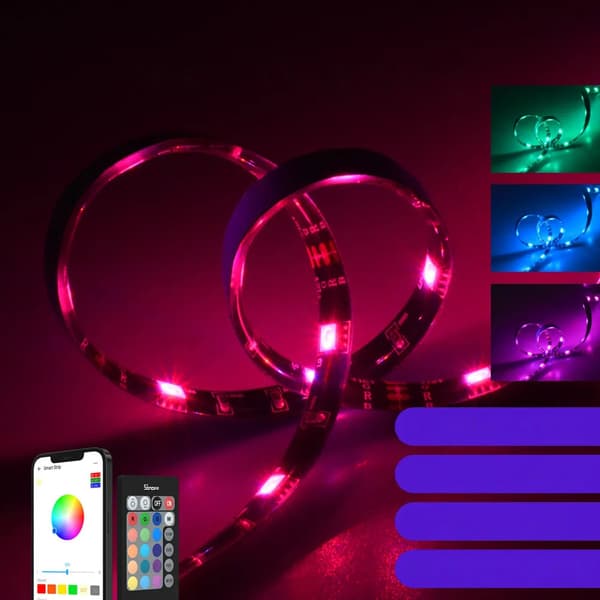 Smart vattentät RGB LED-remsa, fjärrkontroll, WiFi strömförsörjning, 5m
