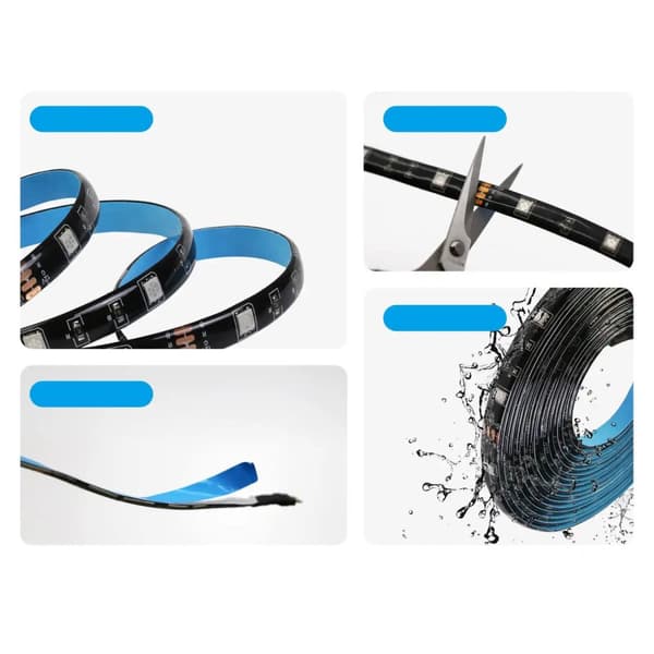 LED strip, intelligent vandtæt RGB strip, fjernbetjening, WiFi strømforsyning, 2m