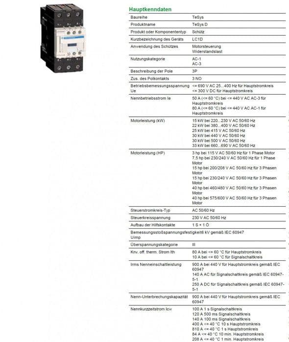 Schneider electric - LC1D50AP7 - TeSys LC1-D kontaktor, 3P, 50 A, 440 VAC-3, 230 VAC spole, 50/60 Hz