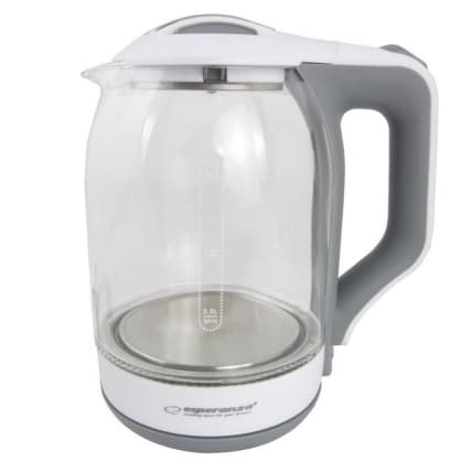 Vannkoker i glass EKK025W Yukon Hvit, Esperanza