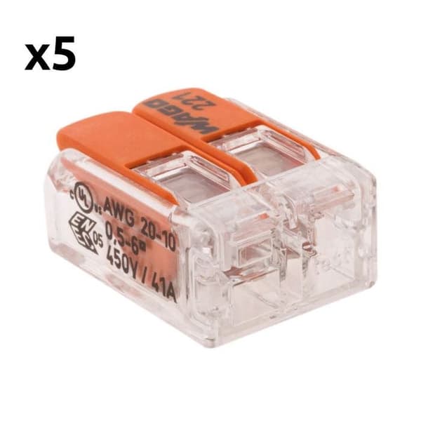Set med 5 mini snabblänkar S221 för alla typer av kablar - 2 ingångar - Wago