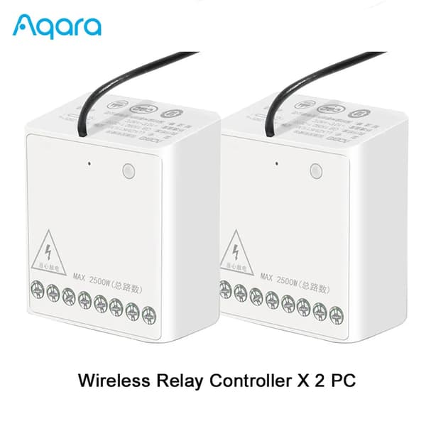 Trådløs Relay Switch Controller, Zigbee Kommunikation, Maksimal Effekt 2500W,2 stk Aqara relæ