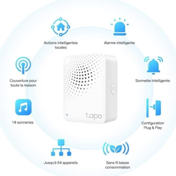 Smart hub - Tapo - H100 - Anslut upp till 64 enheter - 19 ringsignaler - Kompatibel med Google Home