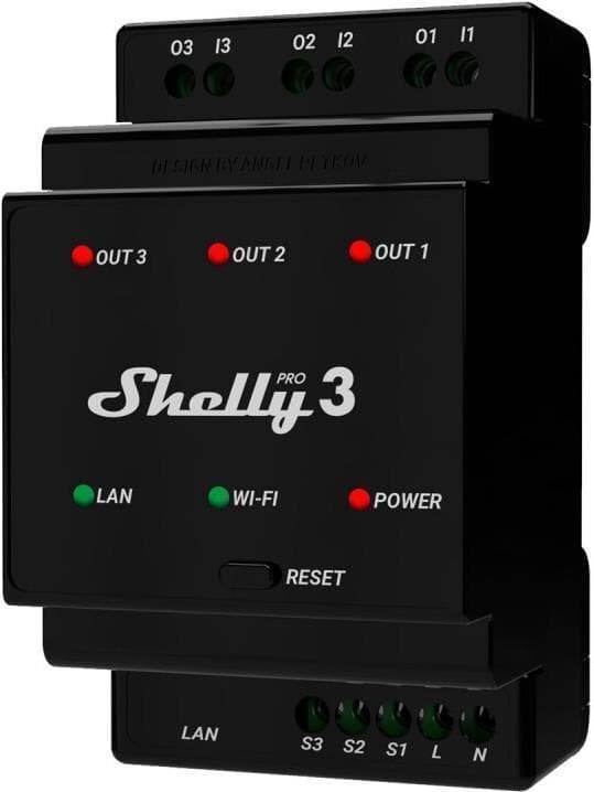 Home Shelly relä "Pro 7.60cm (3") WLAN & LAN switching ställdon 3x 16A Max. 48A BT (Shelly_Pro3)