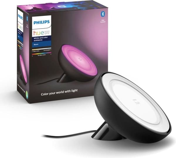 Philips Hue White & Col. Amb. LED-pöytävalaisin Bloom, musta, himmennettävä, 16 miljoonaa väriä, ohjattavissa sovelluksella, yhteensopiva Amazon Alexa