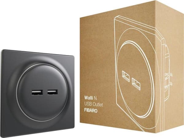 FIBARO Walli N USB-udtag - Antracit - Klassisk grundelement Sort