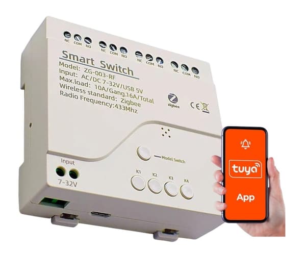 4-kanals spændingsfrit relæ 4 kanaler Zigbee 3.0 + RF433MHz Tuya