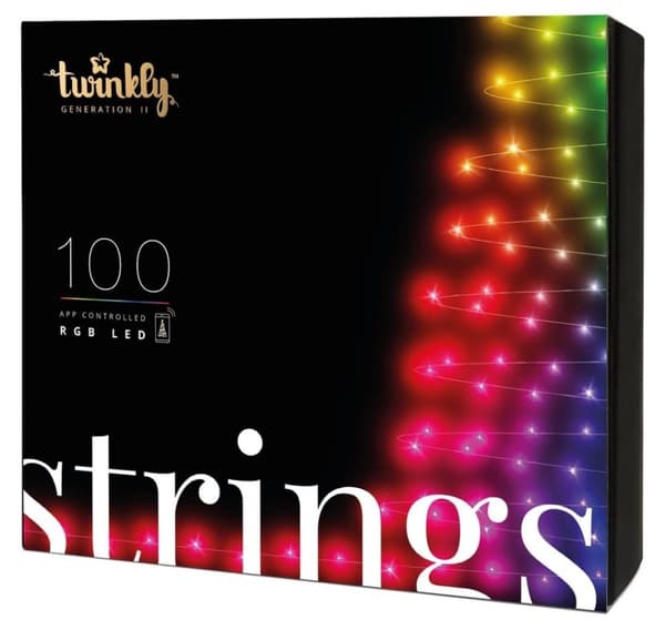 Twinkly, Strings Smart LED-lys 100 RGB (Flerfarvet), 8m, sort ledning