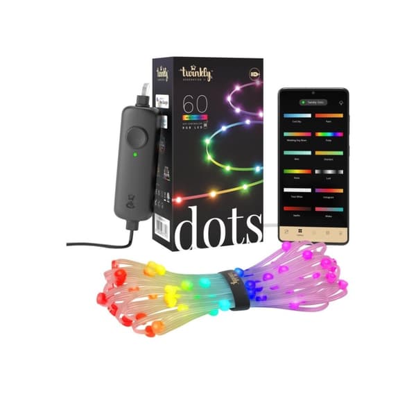 Twinkly, Dots Smart LED-valot 60 RGB (monivärinen), USB-virtalähde, 3m, läpinäkyvä