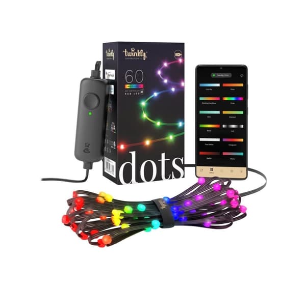 Twinkly, Dots Smart LED-lys 60 RGB (flerfarvet), USB-drevet, 3m, sort