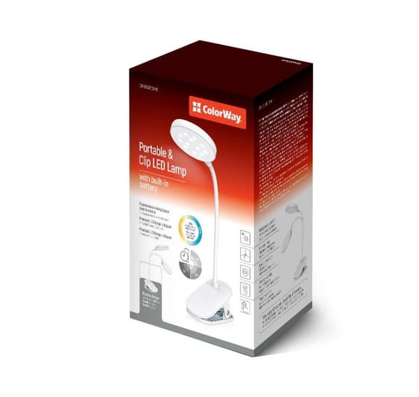 ColorWay, LED-bordlampe fleksibel og klips 2 med innebygd batteri, CW-DL10FCB-W
