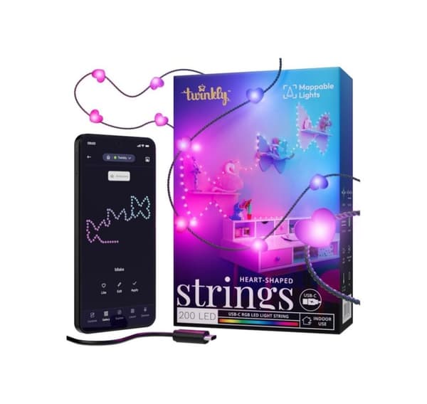 Twinkly, Candies 200 sydämenmuotoiset RGB-LEDit, vihreä johto, USB-C