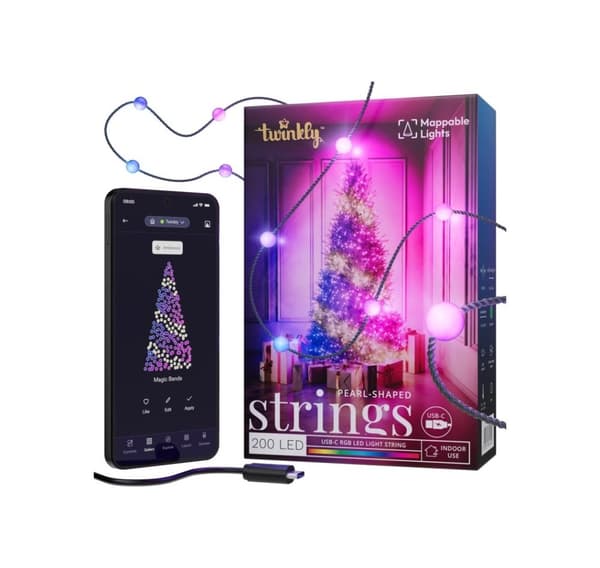 Twinkly, Candies 200 pärlformade RGB-lysdioder, grön tråd, USB-C