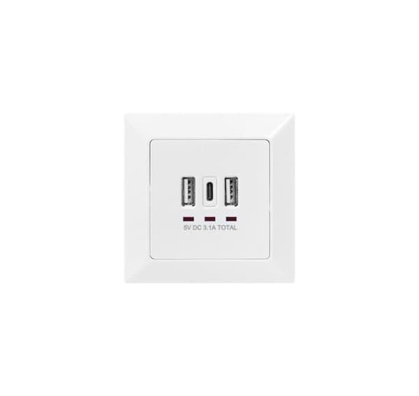 Digitus, stikkontakt med USB A- og USB-C-porter, innfelt