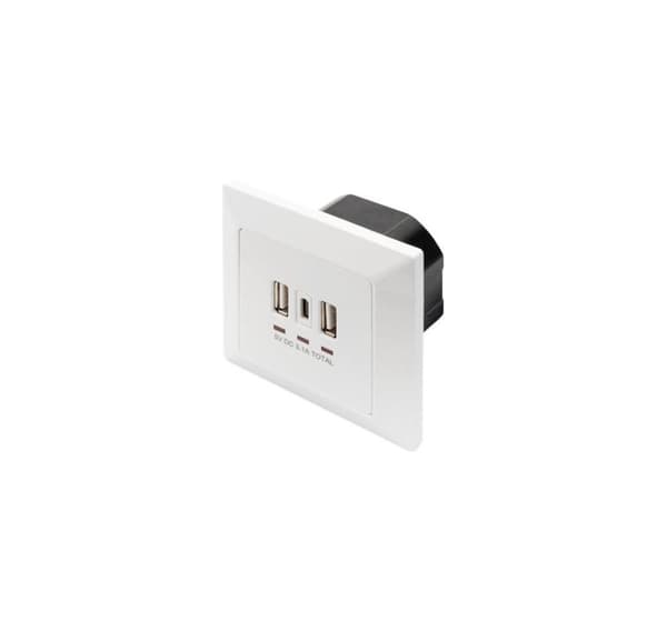 Digitus, stikkontakt med USB A- og USB-C-porter, innfelt