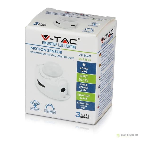 Universaali liiketunnistin LED-nauhoille V-TAC VT-8069 3 vuoden takuu
