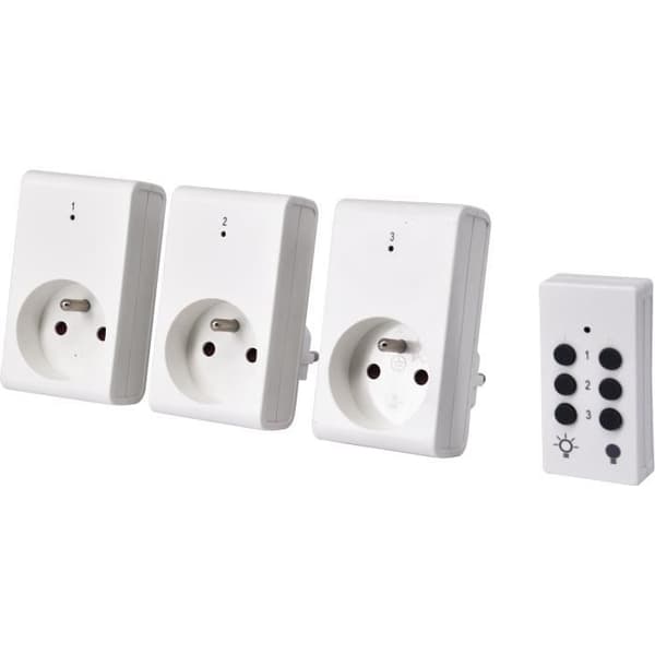 3 kauko-ohjattavan pistorasian sarja + kaukosäädin - GAO - 230 V - valkoinen