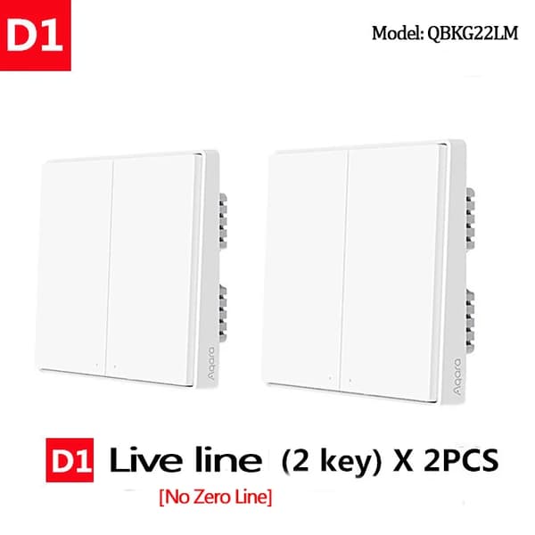 Aqara Smart Väggbrytare, Live Line Design, Ingen Neutral Nödvändig,2X ingen neutral 2key
