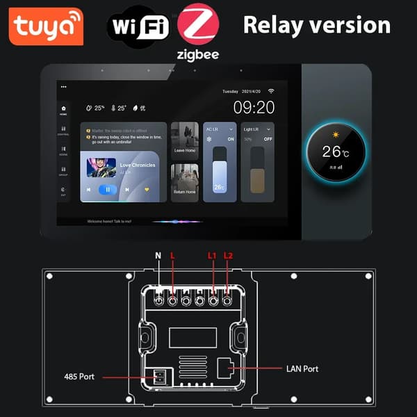 Smart Hem Kontrollpanel, 6 Tum Pekskärm, Zigbee Gateway Integration,110-240V, F6 Realy Version