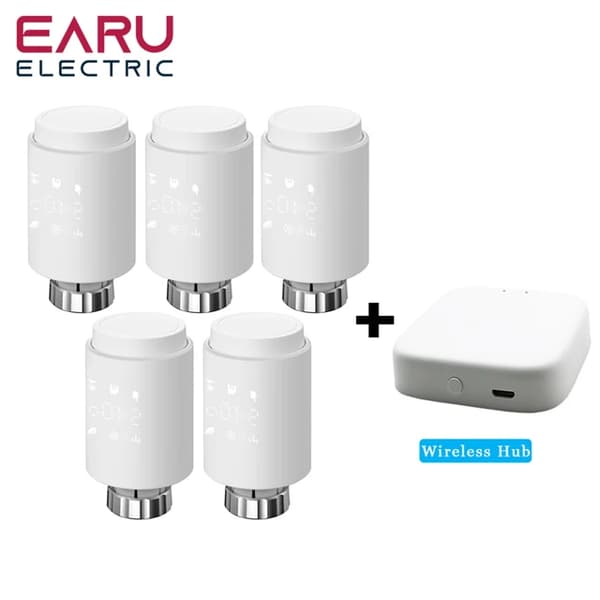 Smart Radiator Actuator, Programmerbar Termostat, Fjärrtemperaturkontroll, 5-delad TV02-Hub