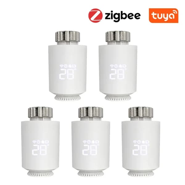 Smart Radiator Actuator, ZigBee-forbindelse, Stemmestyring med Alexa & Google Home, 5 stk uden gateway