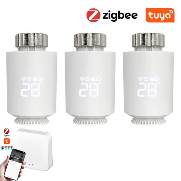 Smart Radiator Actuator, ZigBee-anslutning, Röststyrning med Alexa & Google Home, 3 st lägg till 1 gateway