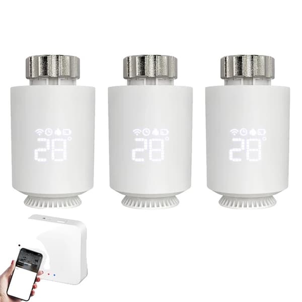 Smart Radiator Actuator, ZigBee-anslutning, Röststyrning med Alexa & Google Home, 3 st lägg till 1 gateway