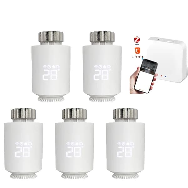 Smart Radiator Actuator, ZigBee-anslutning, Röststyrning med Alexa & Google Home, 5 st lägg till 1 gateway