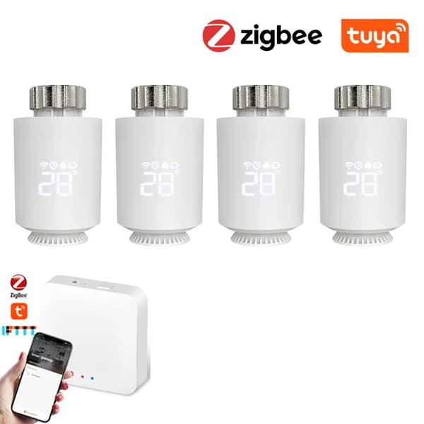 Älykäs lämpöpatterin säädin, ZigBee-yhteys, ääniohjaus Alexan ja Google Homen avulla, 4 kpl lisää 1 portti
