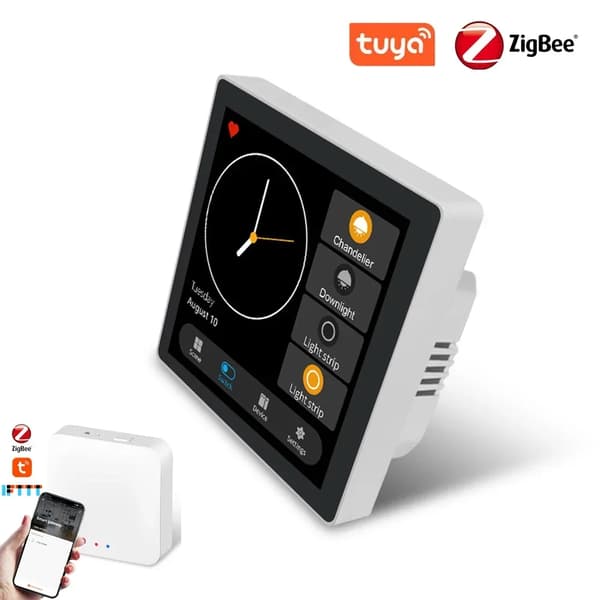 Smart Home Kontrolpanel, 4-Tommers Touchskærm, Zigbee 3.0, Maksimal Belastning 2200W,Med Zigbee gateway